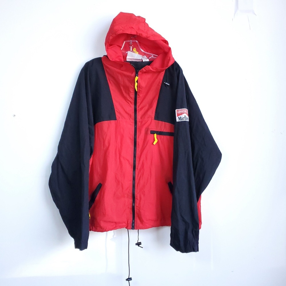 Vintage Marlboro Adventure Team Jacket Red Black Windbreaker XL Mens 90s Retro